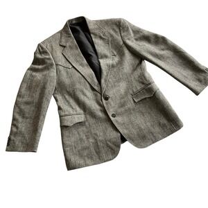 Taos Country Western Blazer Mens L Grey Herringbone Tweed Sport‎ Coat USA Made